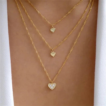 Fashion Gold Colour Heart-Shaped Necklaces For Women Girls - Trendy Multi-Layer Pendant Necklaces Sets - The Jewellery Supermarket